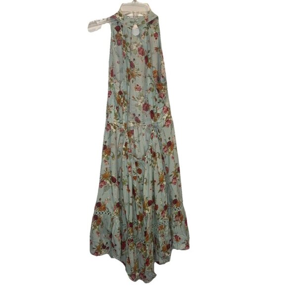 Sunday Mi Amor Anthropologie Mint Floral Cut out Back Halter Mini Dress Sz S NEW - Picture 3 of 9